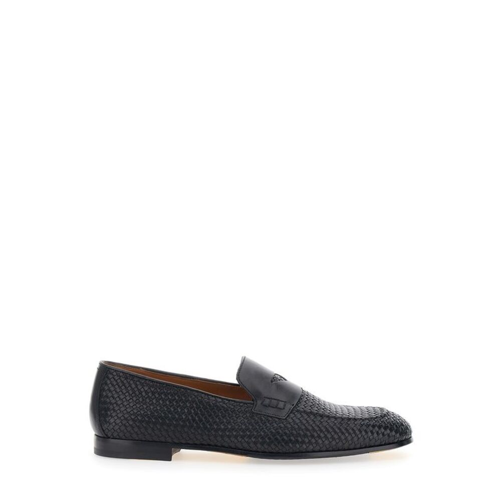 Doucal's Men Black Loafers With Woven Design In Leather Men